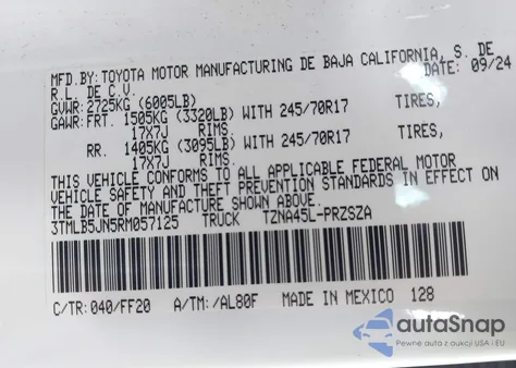 2024 Toyota Tacoma Sr5 4Wd from USA, damaged, VIN 3TMLB5JN5RM057125